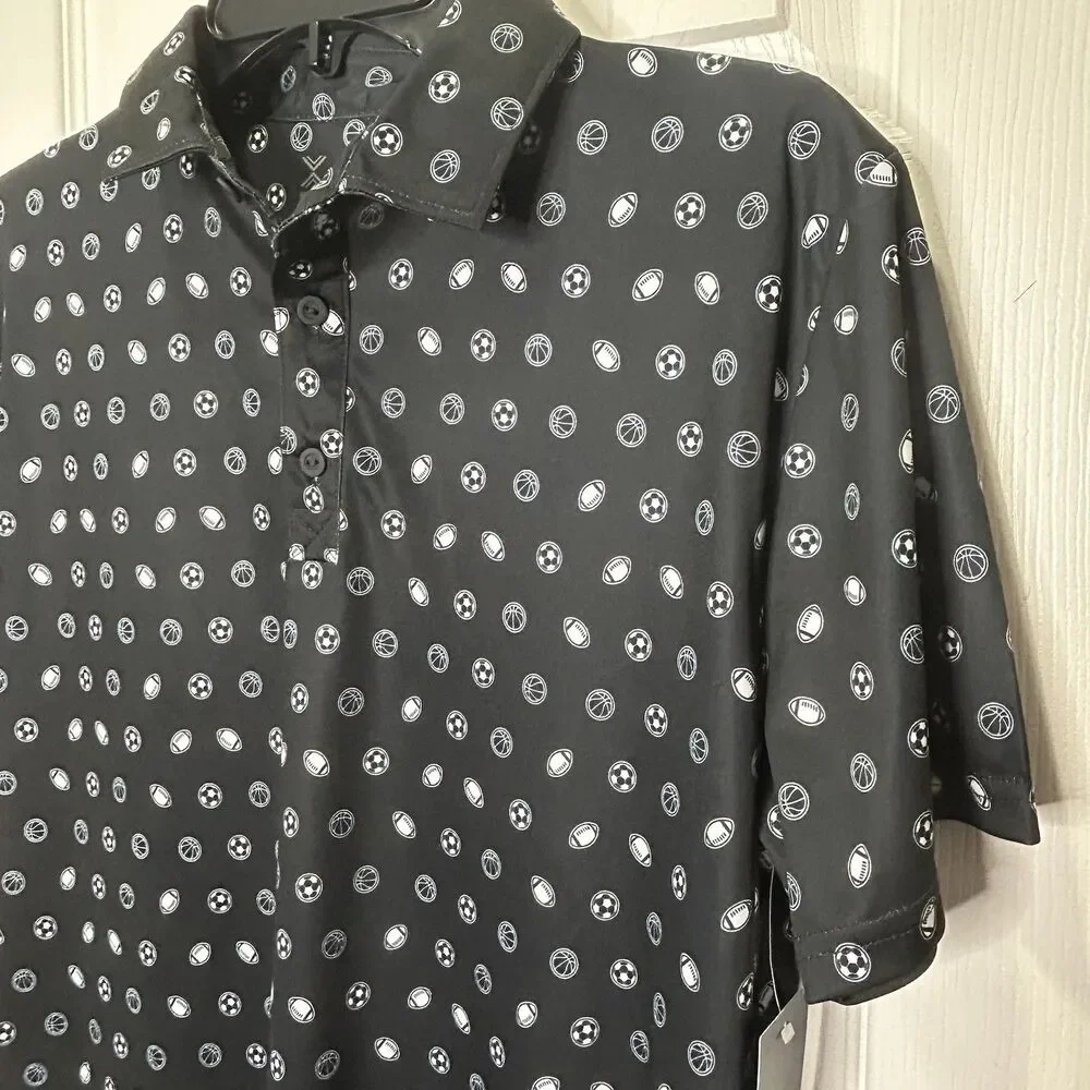 Xersion Boys Black Quick Dri Sports Printed Polo Shirt Sz Youth XL 18/20 NWT
